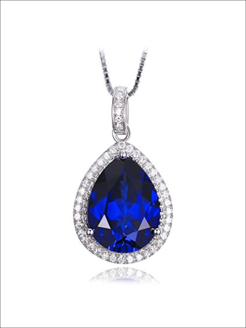Huge Pear Cut 10.9ct Created Blue Sapphire Pendant Necklace, 14k White Gold